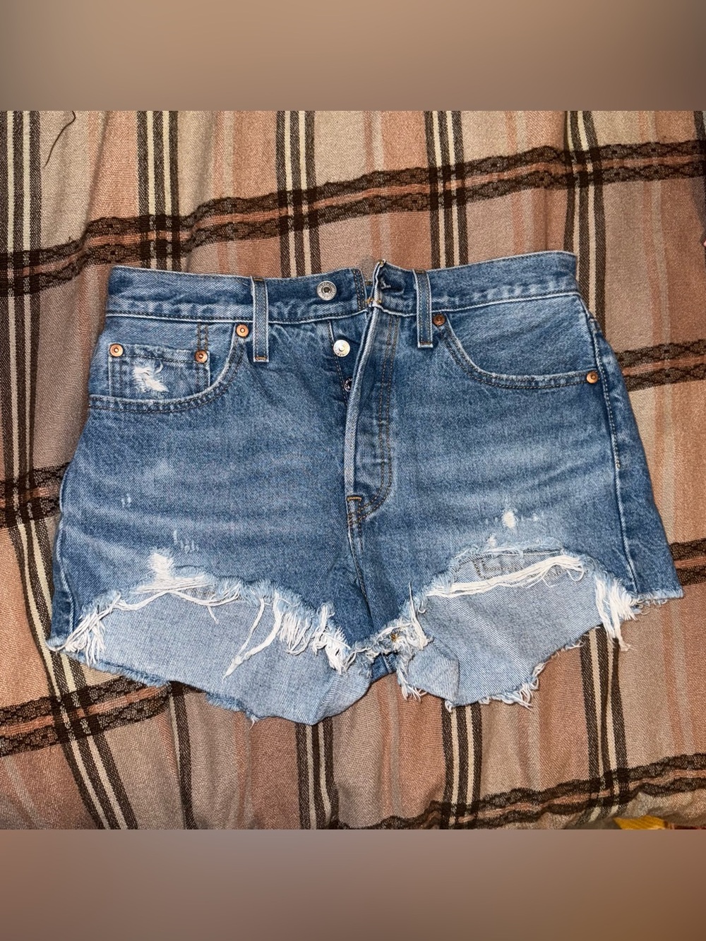Levi's Blue Ripped Cutoff Denim Shorts